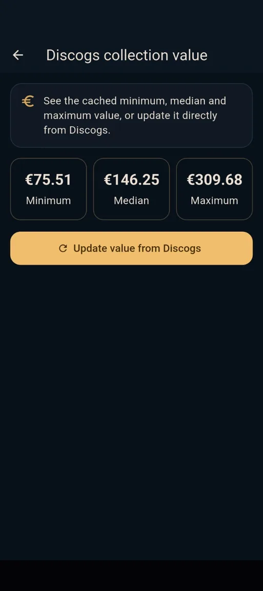 Real Collexall Discogs collection value screenshot